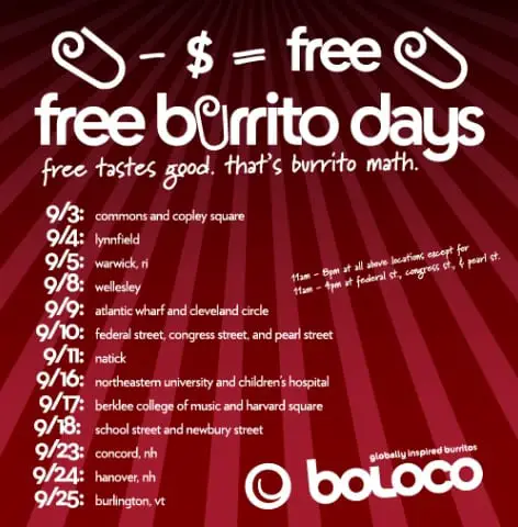 Boloco Free Burrito Days in Boston